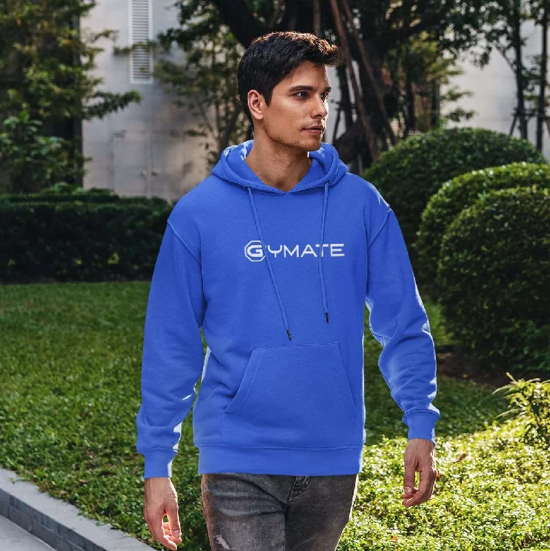 Mens Blue Hoodie Designer Gymate large logo [ctr]