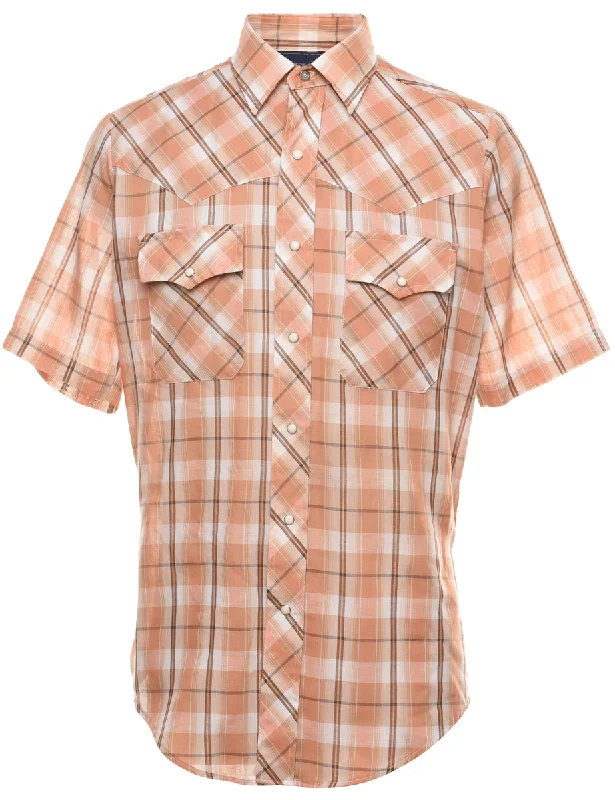 Light Brown & White Western Style Checked Shirt - M