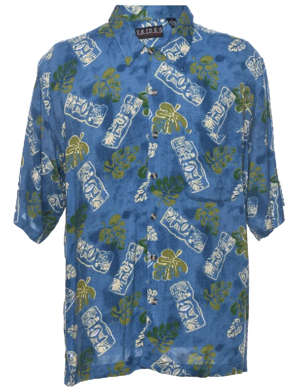 Leafy Print Hawaiian Shirt - L