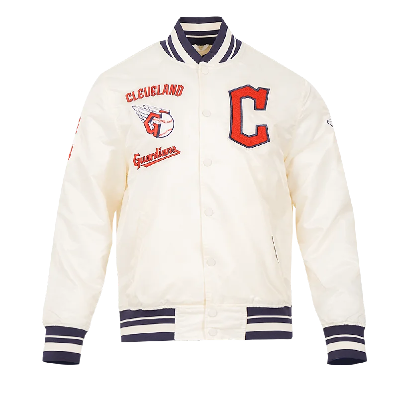 MLB CLEVELAND GUARDIANS RETRO CLASSIC MEN'S RIB SATIN JACKET (EGGSHELL/ MIDNIGHT NAVY)