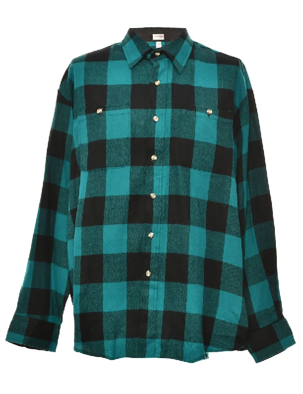 Long Sleeved Blue Checked Shirt - XL