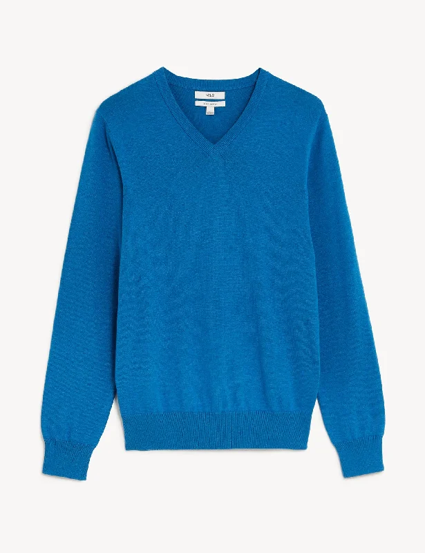 Pure Cotton V-Neck Knitted Jumper