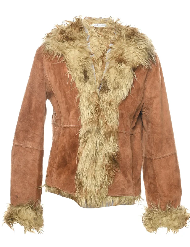 Light Brown Shearling Suede Jacket - M