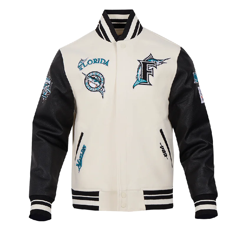 MLB FLORIDA MARLINS RETRO CLASSIC MEN'S RIB WOOL VARSITY JACKET (EGGSHELL/BLACK)