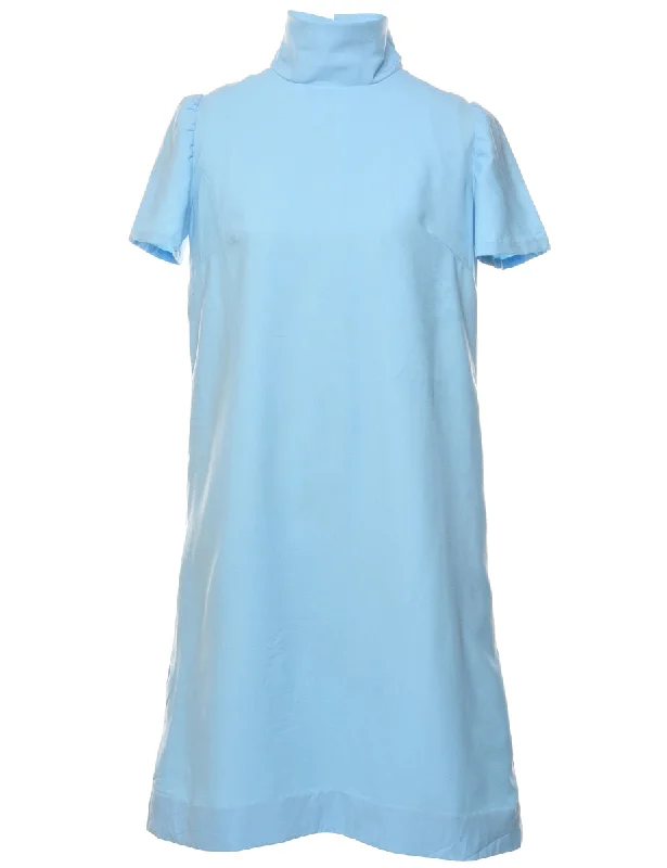 Light Blue High-Neck 1960s Mod Dress - M