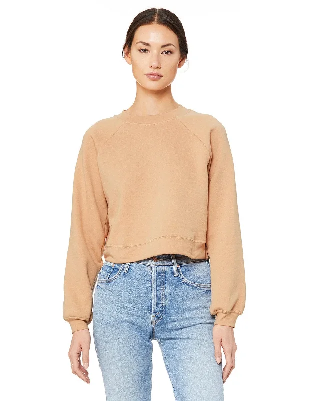 Bella+Canvas Ladie's Raglan Pullover Fleece Crewneck Sweatshirt | Hthr Sand Dune