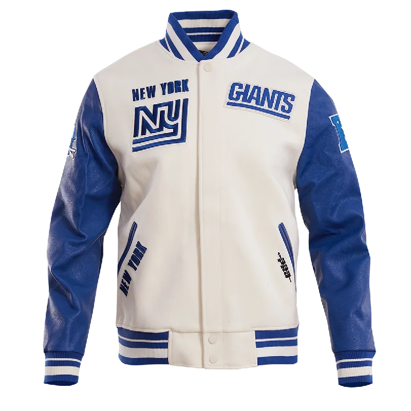 NFL NEW YORK GIANTS RETRO CLASSIC MEN'S RIB WOOL VARSITY JACKET (EGGSHELL/DODGER BLUE)