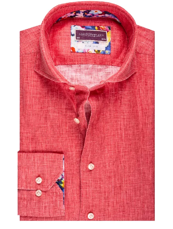 London Red Linen Slim Fit Shirt Red