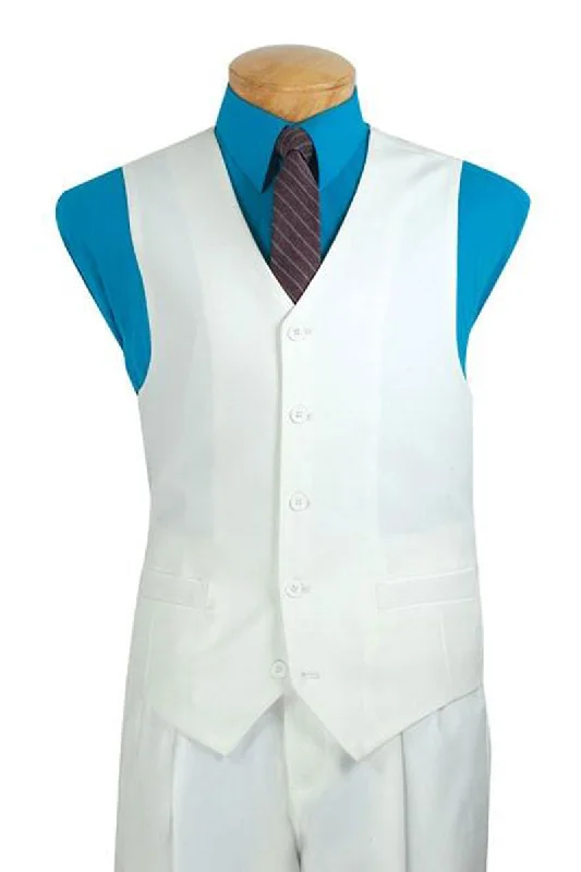 Single Breasted 5 Buttons Solid Color Vest - White