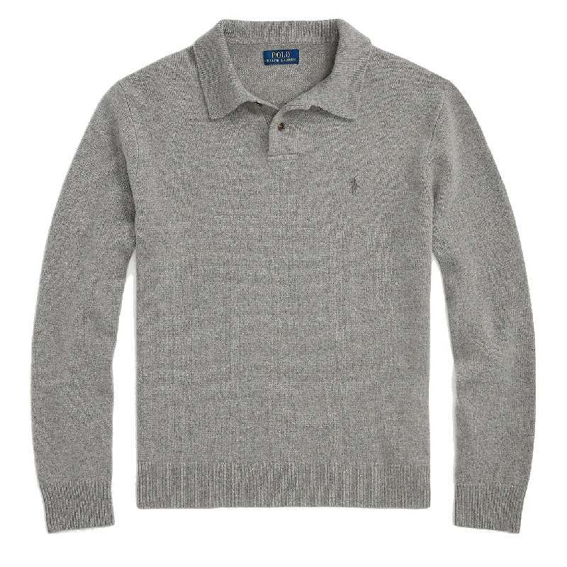 Polo Ralph Lauren Wool-Cashmere Polo-Collar Jumper Fawn Grey Heather