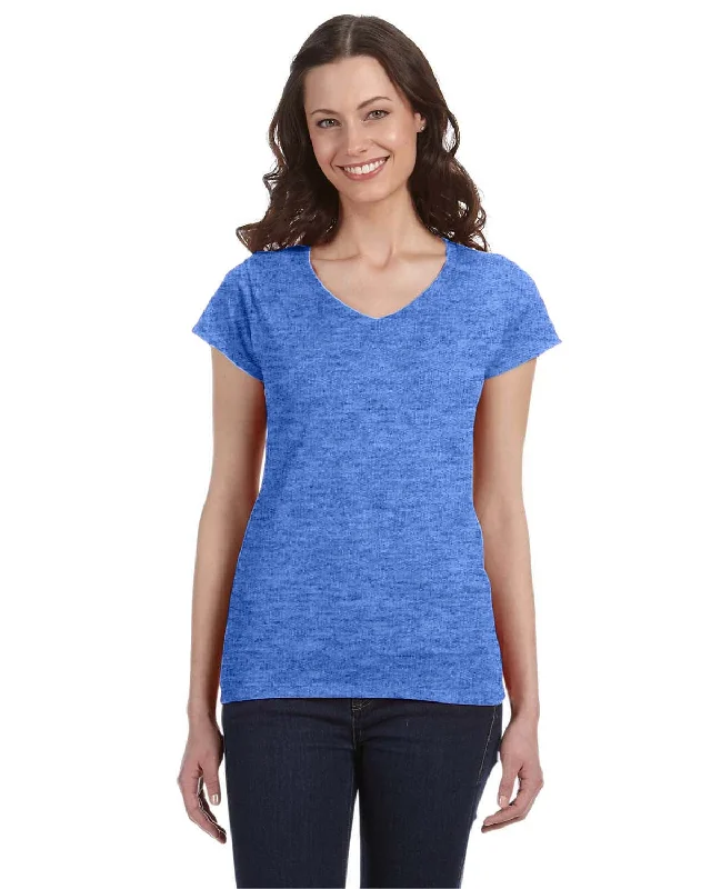 Gildan Ladies SoftStyle V-Neck T-Shirt | Heather Royal