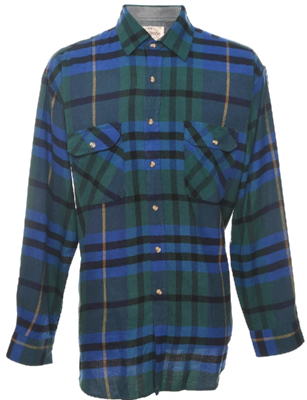 Long Sleeved Blue & Green Checked Shirt - L