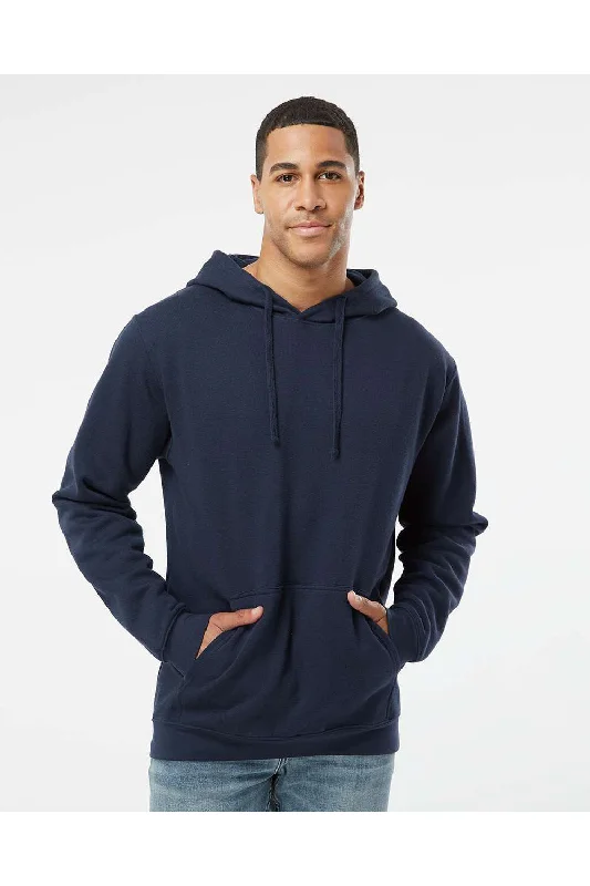 LAT Mens Elevated Fleece Basic Hooded Sweatshirt Hoodie w/ Pouch Pocket - Navy Blue