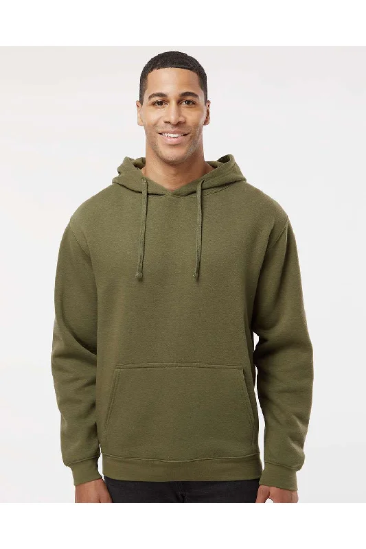 LAT Mens Elevated Fleece Basic Hooded Sweatshirt Hoodie w/ Pouch Pocket - Military Green