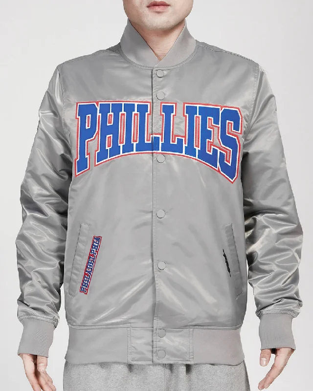 MLB PHILADELPHIA PHILLIES CREST EMBLEM MEN'S SATIN JACKET (GRAY)