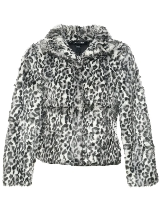 Leopard Print Faux Fur Jacket - M