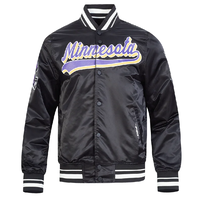 NFL MINNESOTA VIKINGS SCRIPT TAIL MEN'S SATIN JACKET (BLACK)