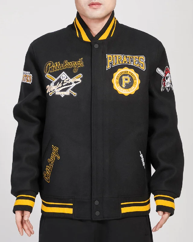 MLB PITTSBURGH PIRATES CREST EMBLEM MEN'S RIB WOOL VARSITY JACKET (BLACK/YELLOW)