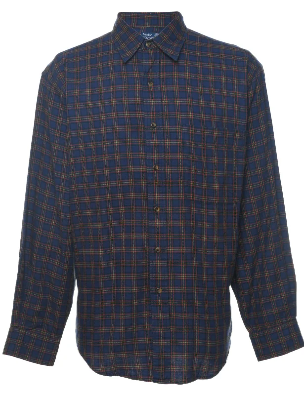 Land's End Navy & Yellow Checked Shirt - L