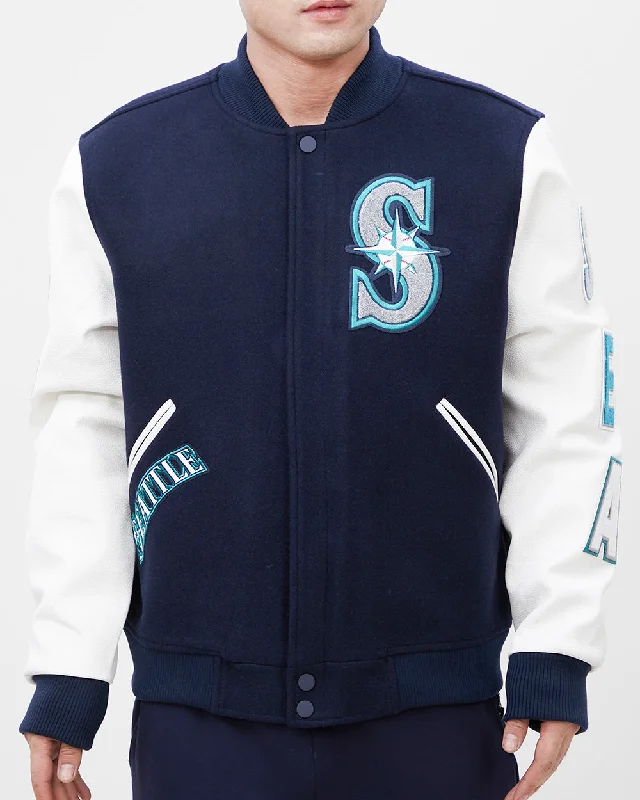 MLB SEATTLE MARINERS CLASSIC WOOL MEN'S VARSITY JACKET (MIDNIGHT NAVY/WHITE)