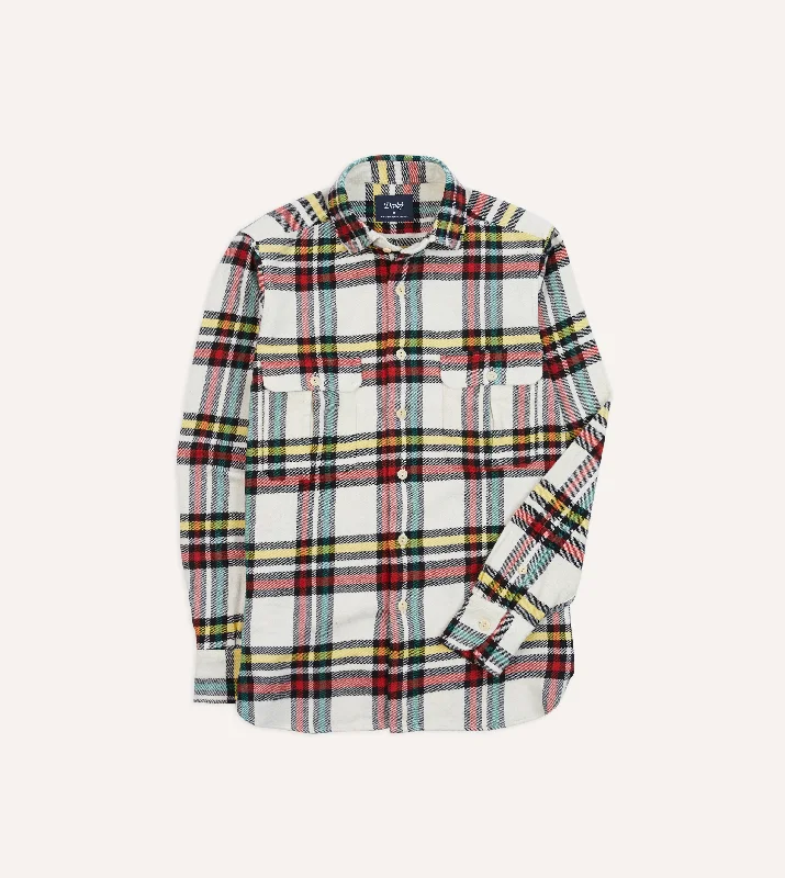 White Check Brushed Cotton Two-Pocket Work Shirt