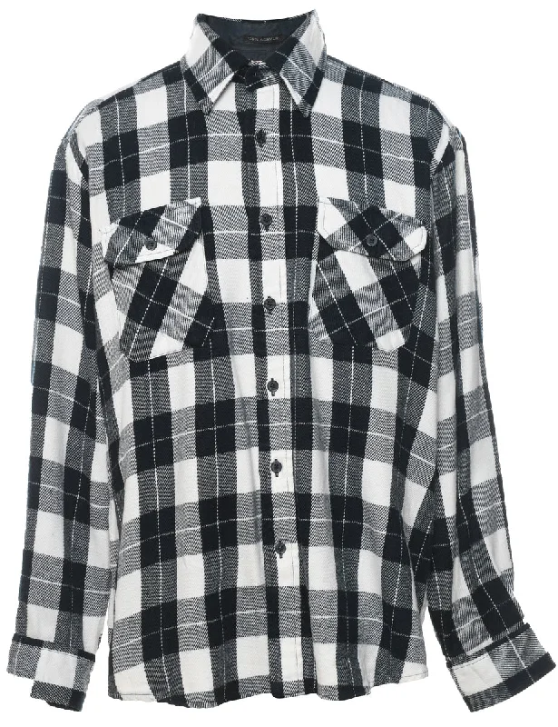 Long Sleeved Black & White Checked Shirt - L