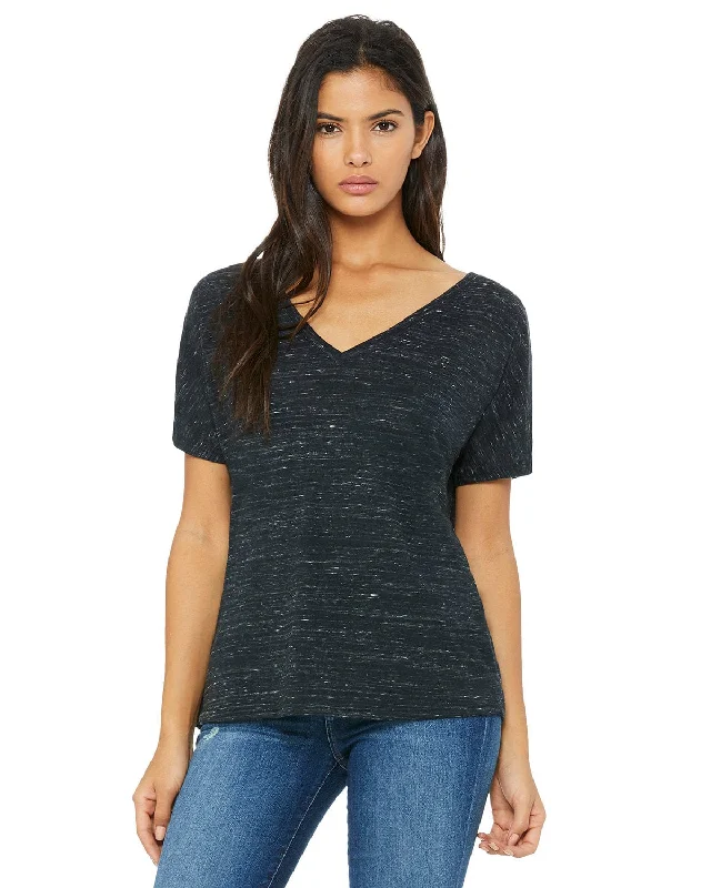 Bella+Canvas Ladies Flowy Simple V-Neck T-Shirt | Black Marble