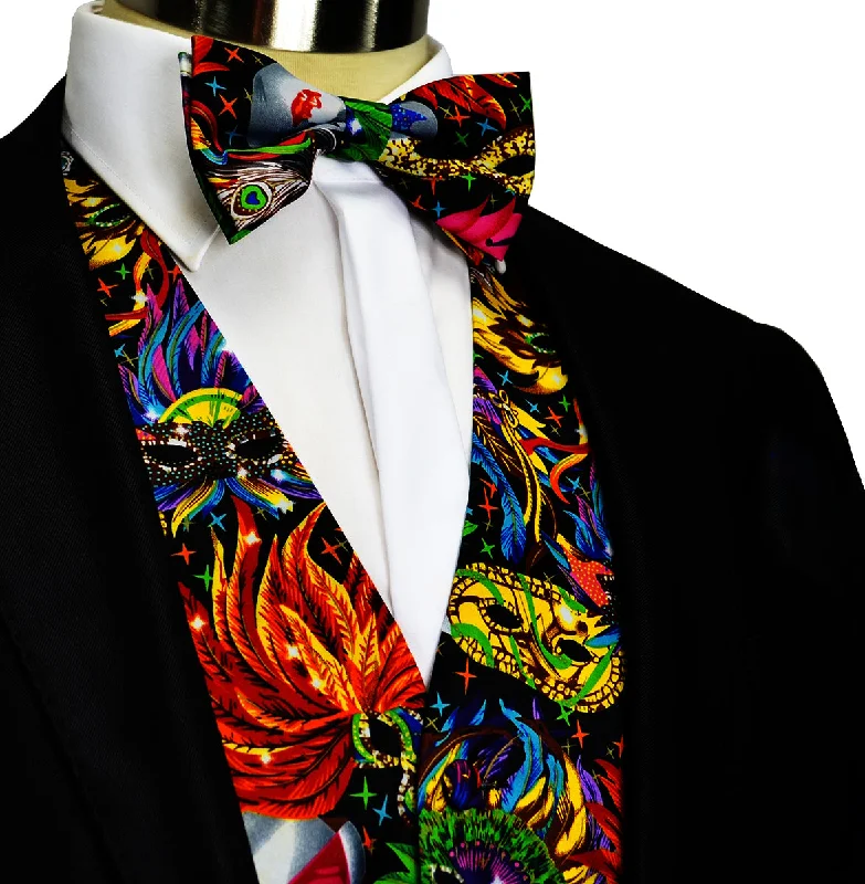 Mardi Gras Mask Vest and Bow Tie Set