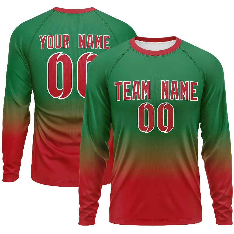 Custom Kelly Green-Red Gradient Fashion Design Long Sleeve Performance T-Shirt