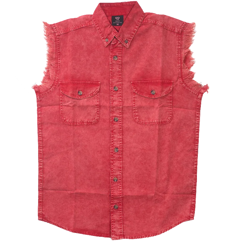 VB734 - Mens Cutoffs Red Acid Wash Shirt