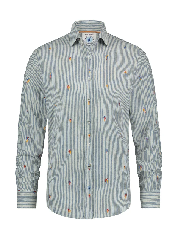 A Fish Named Fred Stripe Emb. LS Shirt Cobalt