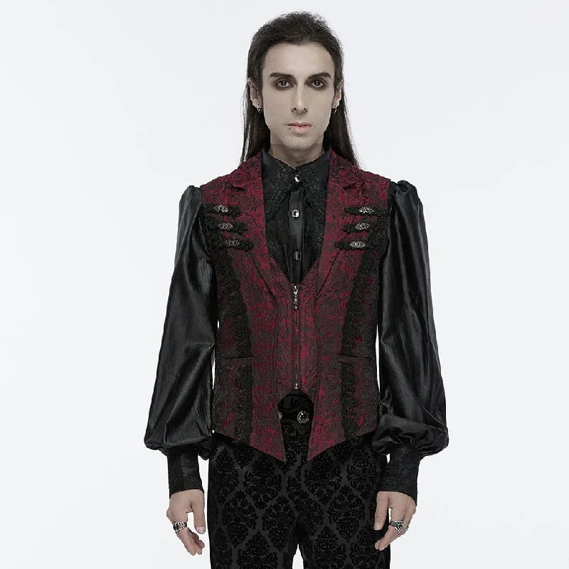 Men's Gothic Buckle Zip Rose Waistcoat Red