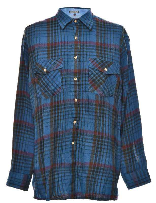 Long Sleeved Blue & Maroon Checked Shirt - L