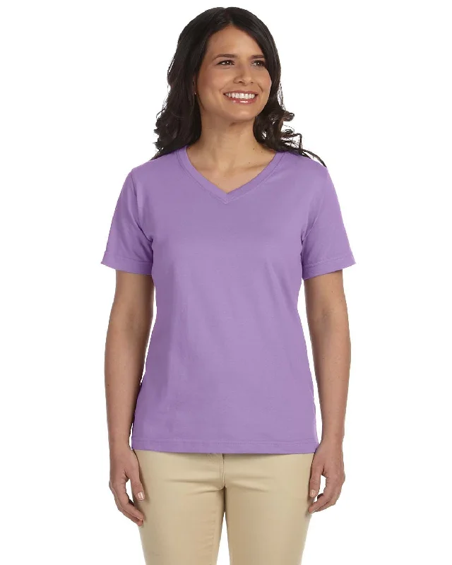 LAT Ladies Combed Cotton V-Neck T-Shirt | Lavender