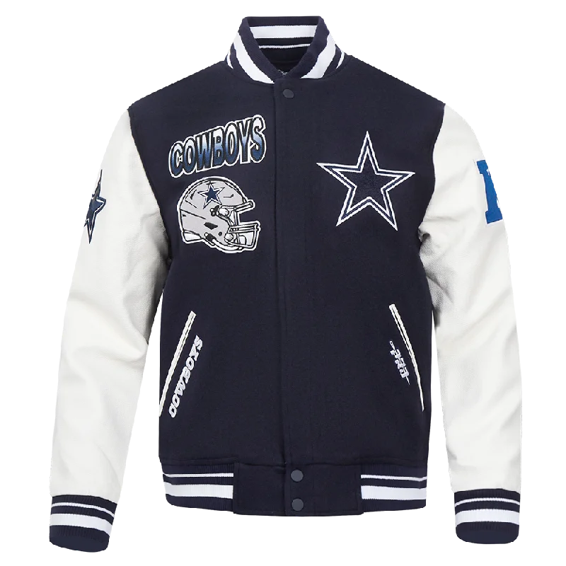 NFL DALLAS COWBOYS TURN IT UP MEN'S RIB WOOL VARSITY JACKET (MIDNIGHT NAVY/WHITE)