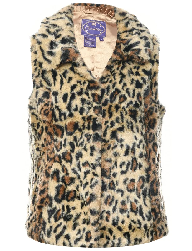 Leopard Print Faux Fur Coat - S