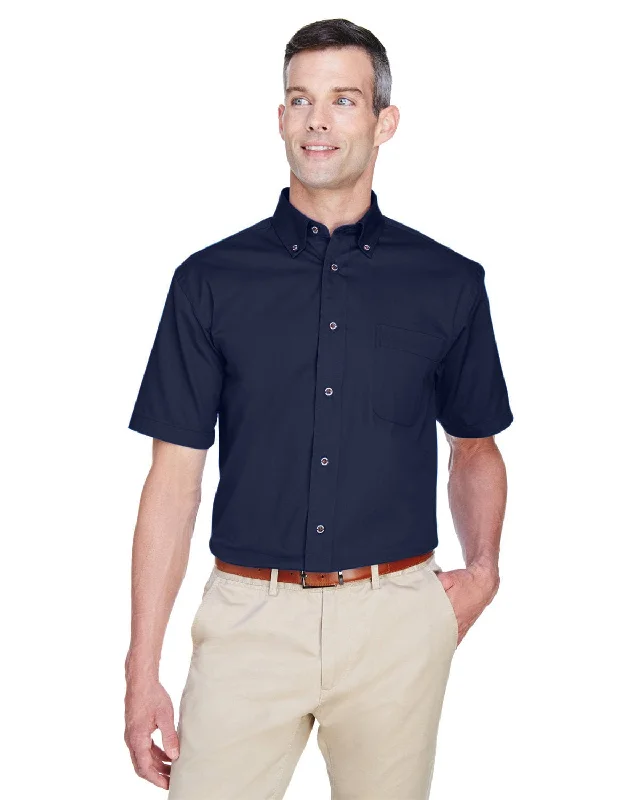 Harriton Short Sleeve Stain-Release Twill Shirt | Navy