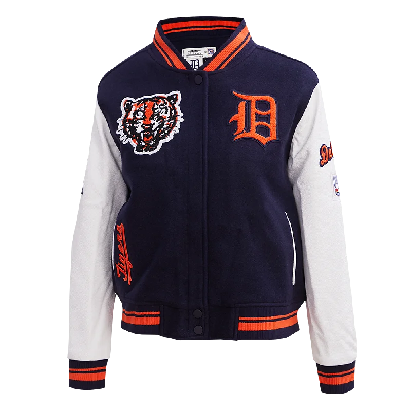 MLB DETROIT TIGERS RETRO CLASSIC WOMEN'S RIB WOOL VARSITY JACKET (MIDNIGHT NAVY/ORANGE/ MIDNIGHT)