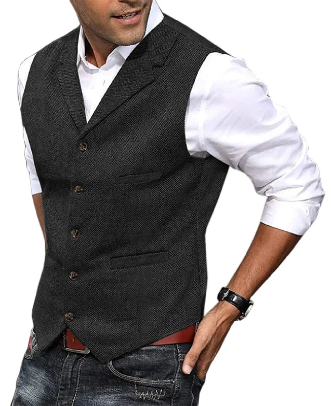 Casual Men's Suit Vest Herringbone Notch Lapel Waistcoat