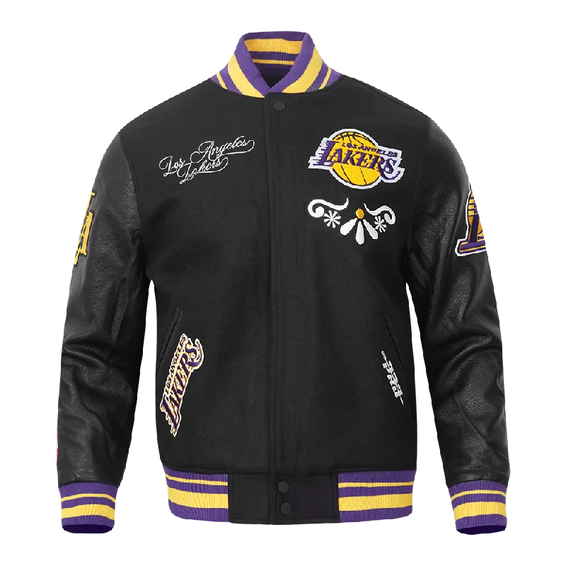 NBA LOS ANGELES LAKERS SUGAR SKULL MEN'S RIB WOOL VARSITY JACKET (BLACK/PURPLE)