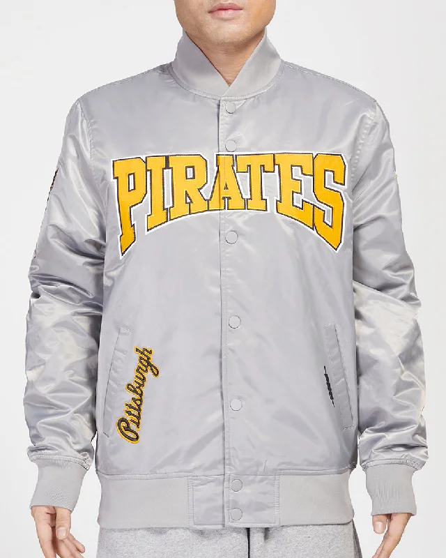 MLB PITTSBURGH PIRATES CREST EMBLEM MEN'S SATIN JACKET (GRAY)