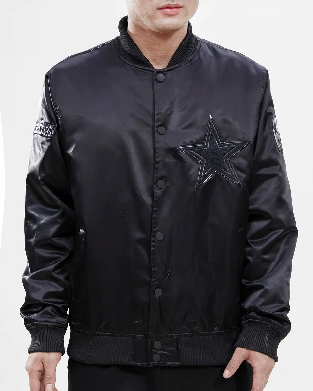 NFL DALLAS COWBOYS TRIPLE BLACK LOGO MEN'S SATIN JACKET (BLACK)