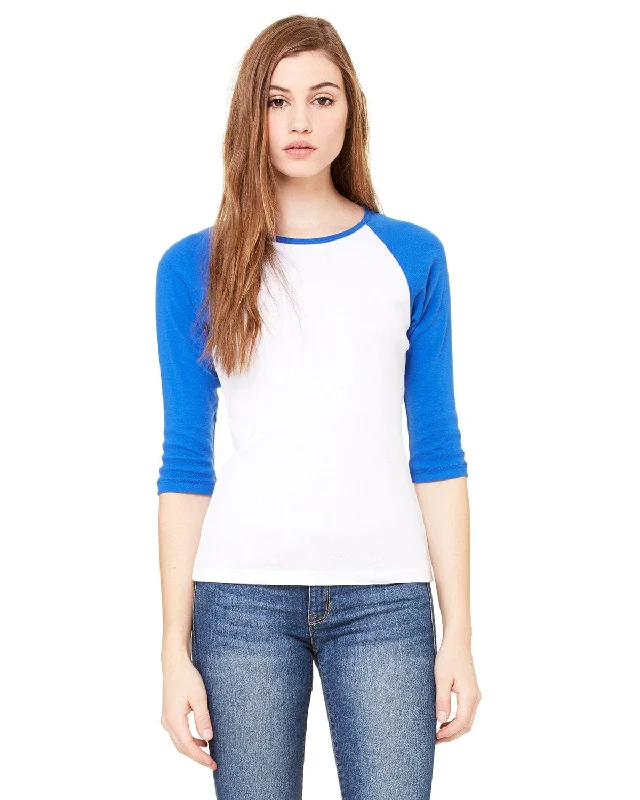 Bella+Canvas Ladies Baseball Tee | White/ Tr Royal