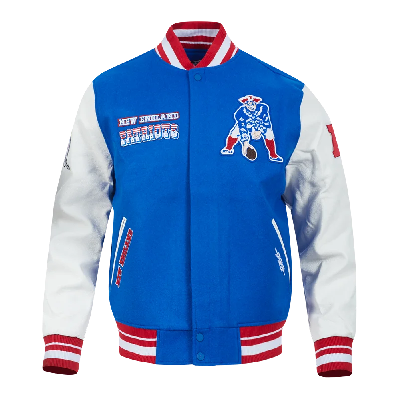 NFL NEW ENGLAND PATRIOTS RETRO CLASSIC MEN'S RIB WOOL VARSITY JACKET (ROYAL BLUE/RED)