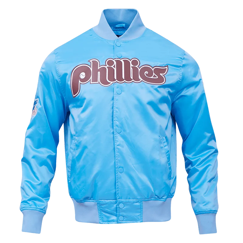 MLB PHILADELPHIA PHILLIES RETRO BIG LOGO MEN'S SATIN JACKET (UNIVERSITY BLUE)