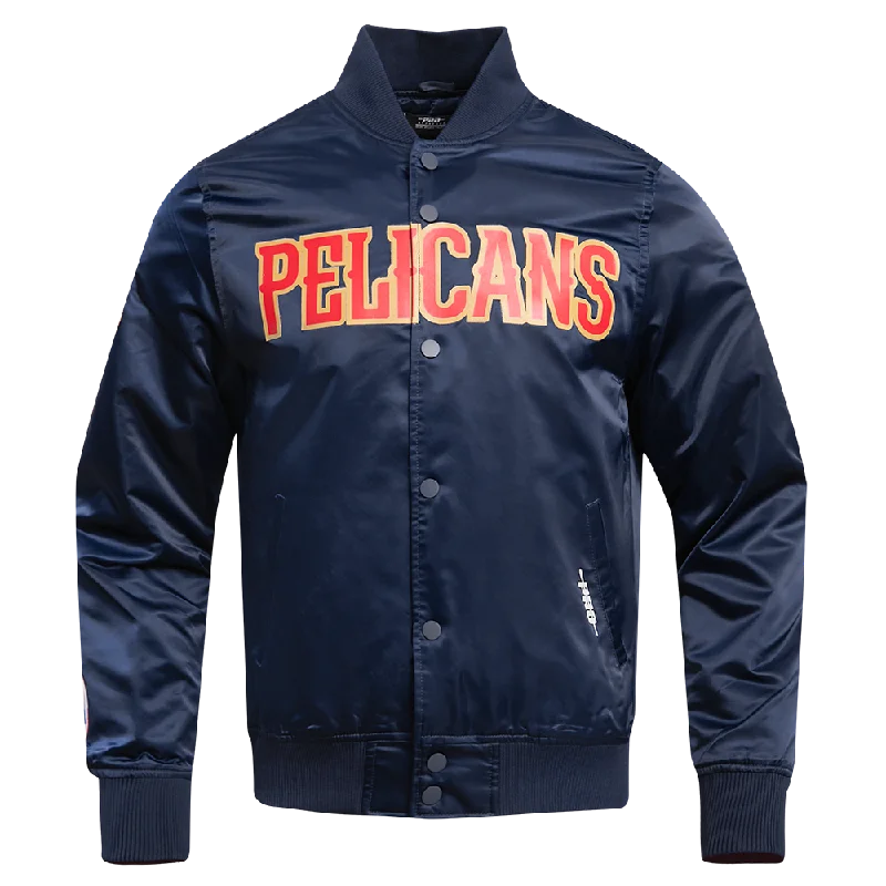 NBA NEW ORLEANS PELICANS BIG LOGO MEN'S SATIN JACKET (MIDNIGHT NAVY)