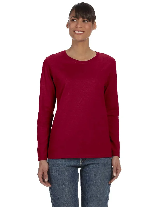 Gildan Ladies Long Sleeve 100% Cotton T-Shirt | Cardinal Red