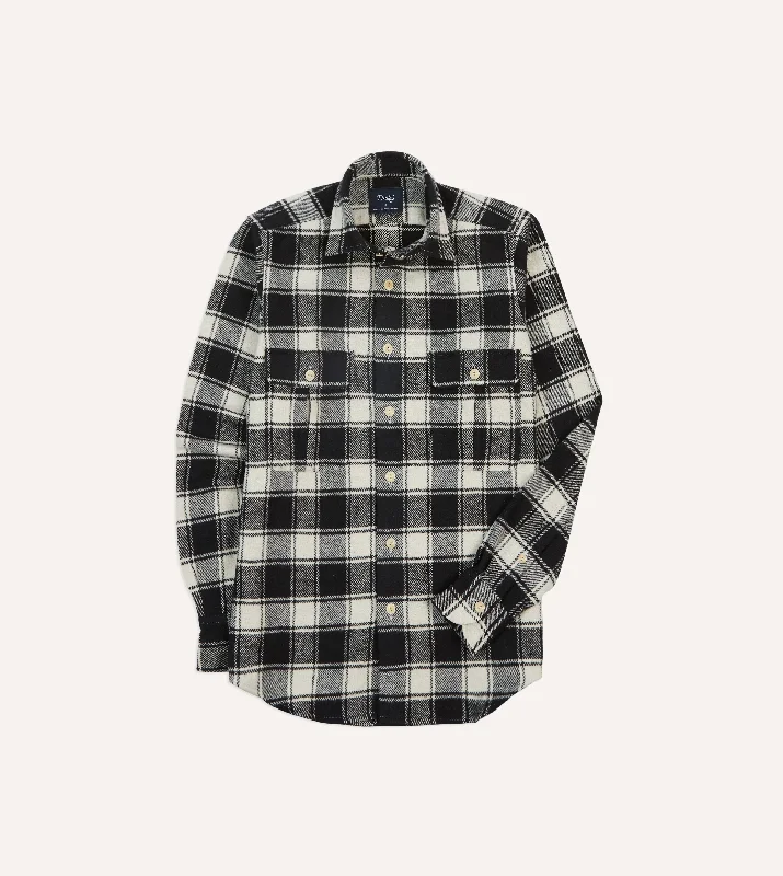 Black Check Brushed Cotton Two-Pocket Work Shirt