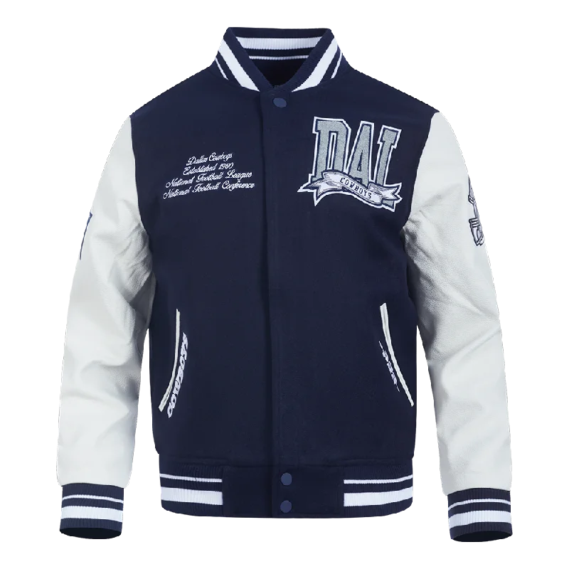 NFL DALLAS COWBOYS TEAM PENNANTS MEN'S RIB WOOL VARSITY JACKET (MIDNIGHT NAVY/WHITE)