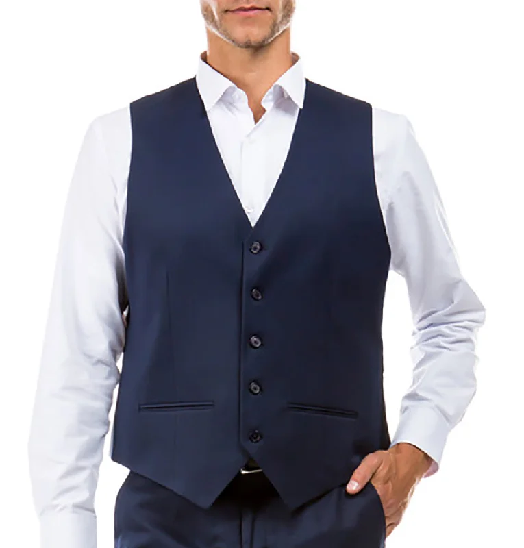 Classic Navy Blue Solid Suit Dress Vest